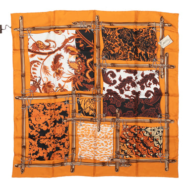 Orange & Multicolor Gucci Abstract Print Silk Scarf