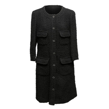 Black Chanel Boucle Wool Coat Size FR 50 - Designer Revival
