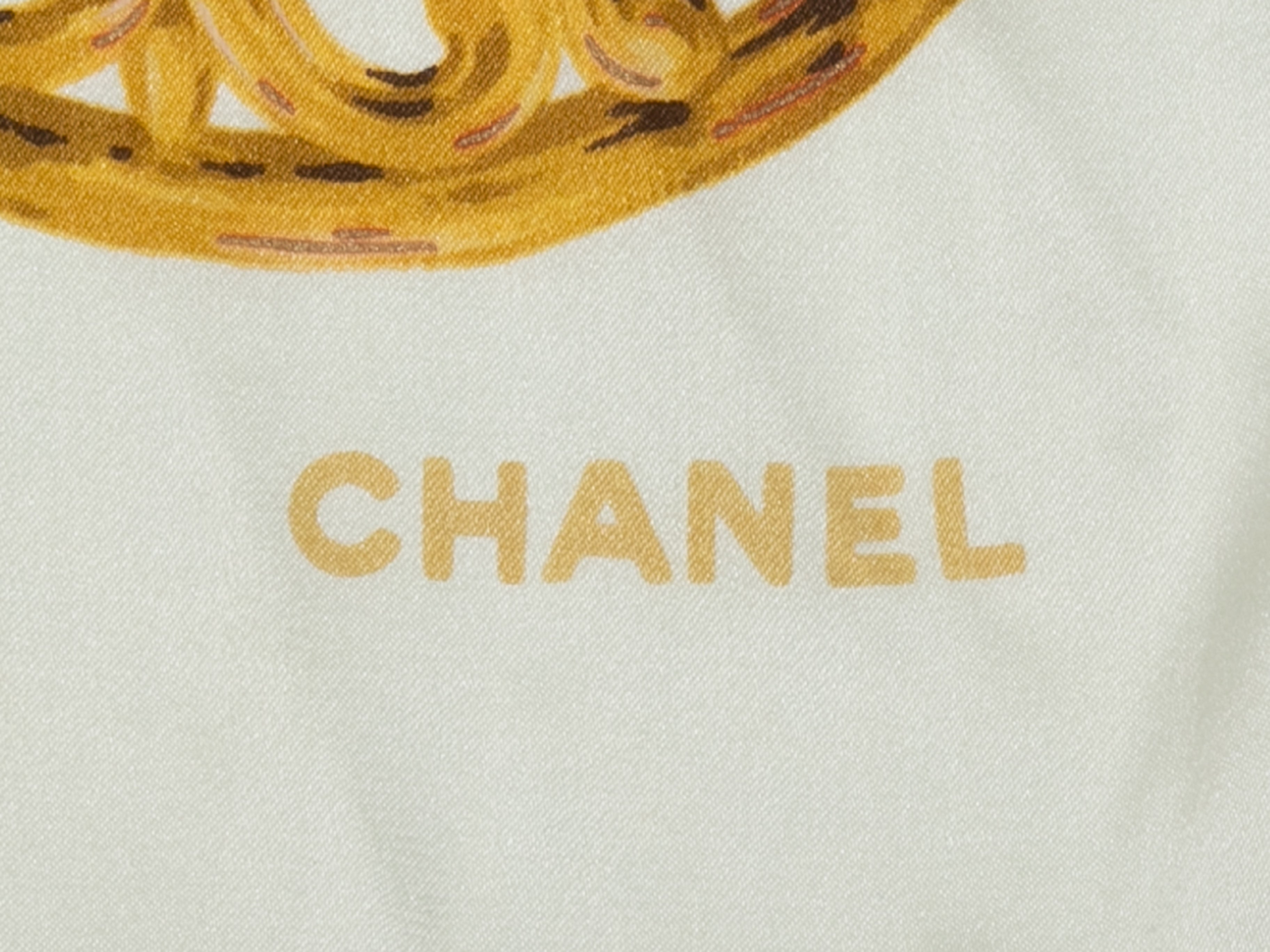 White & Multicolor Chanel Cabochon Print Silk Scarf - Designer Revival
