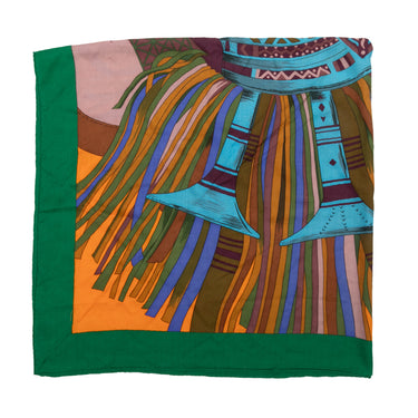 Green & Multicolor Hermes Large Cashmere & Silk Printed Scarf