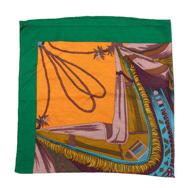 Green & Multicolor Hermes Large Cashmere & Silk Printed Scarf