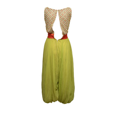 Vintage Chartreuse & Multicolor Norman Norell Beaded Jumpsuit Size XS