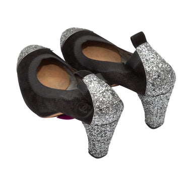 Black & Silver Chanel Cap-Toe Pumps Size 37.5 - Designer Revival