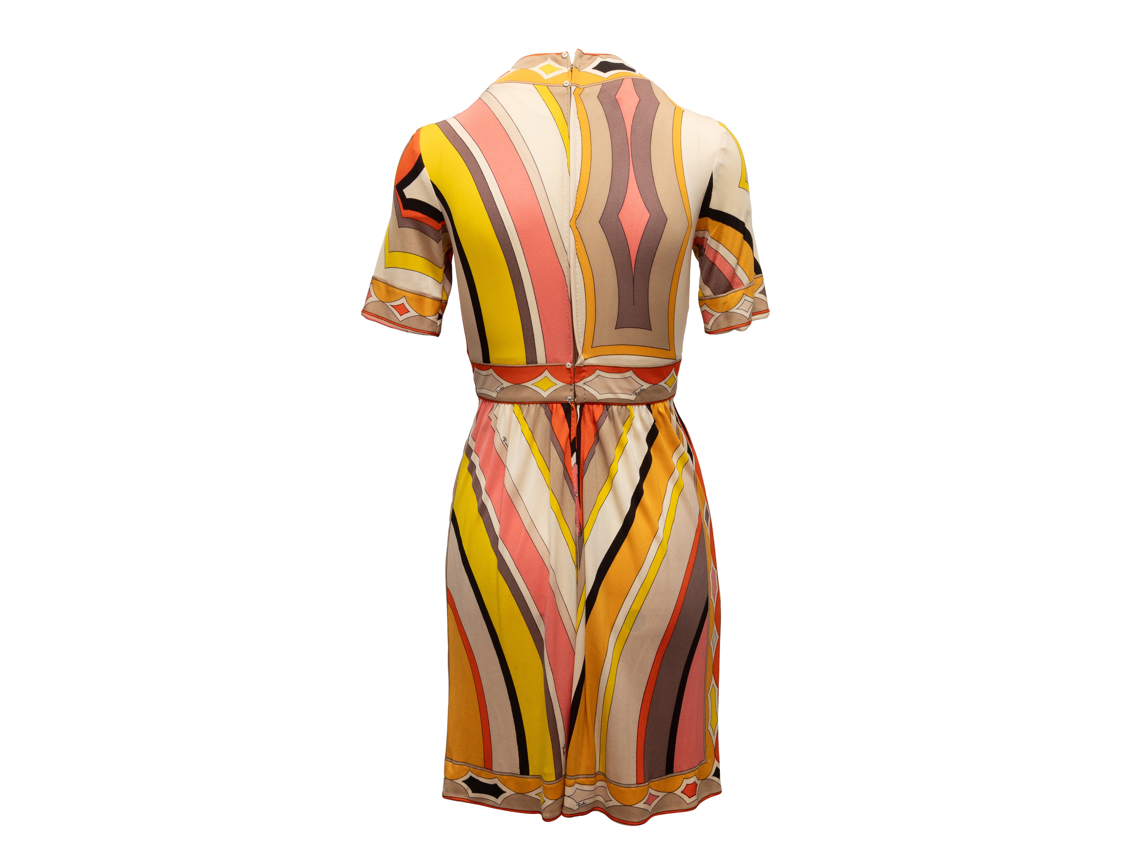 Vintage Orange & Multicolor Emilio Pucci 1970s Printed Silk Dress