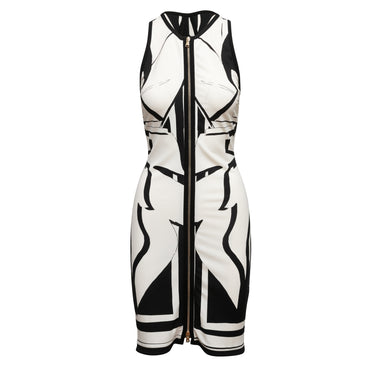 White & Black Roberto Cavalli Geometric Print Dress Size IT 40 - Designer Revival