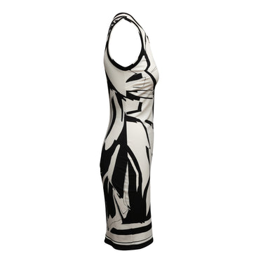 White & Black Roberto Cavalli Geometric Print Dress Size IT 40 - Designer Revival