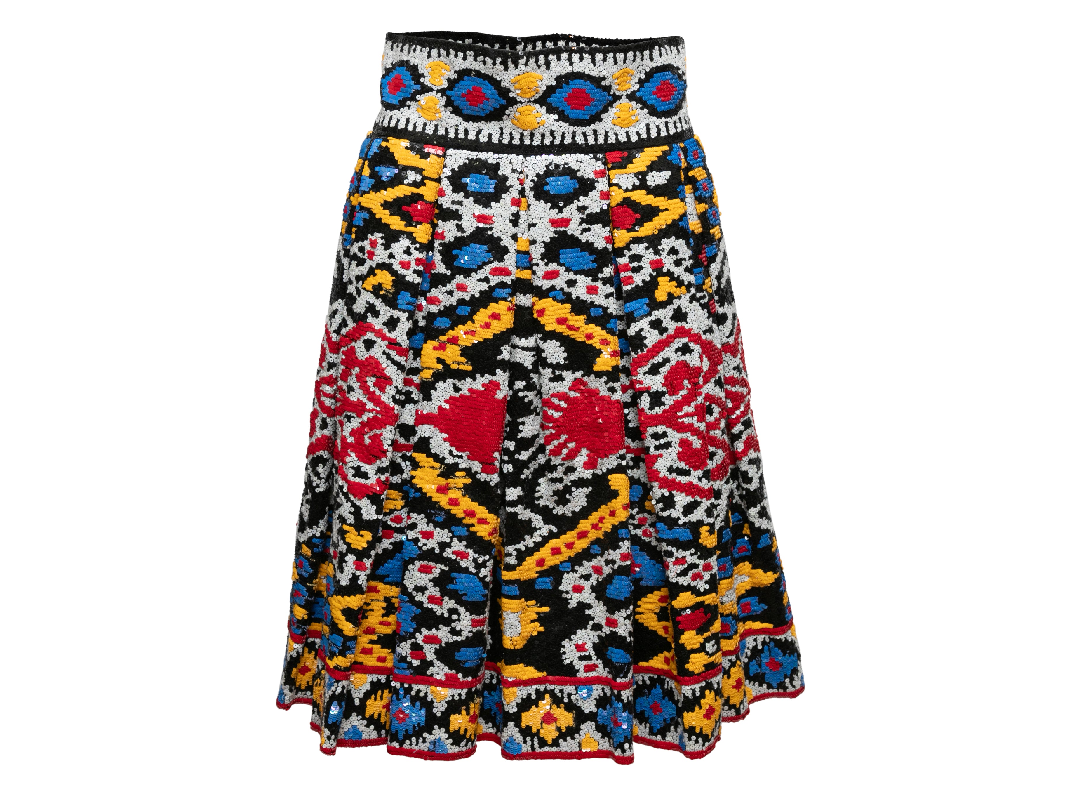 Multicolor Naeem Khan Silk Sequin-Embellished Skirt Size US S/M - Designer Revival