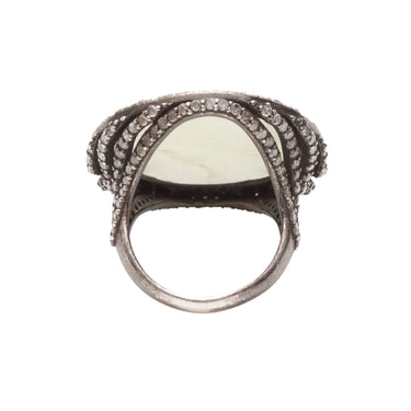 Cream & Silver Bavna Gemstone & Diamond Ring