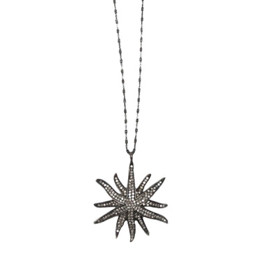 Gunmetal Bavna Pave Diamond Starburst Pendant Necklace - Designer Revival