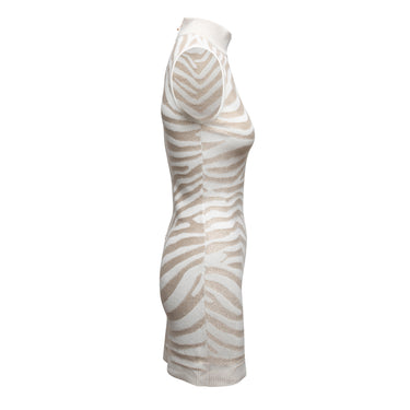 White & Gold Balmain Zebra Patterned Knit Dress Size EU 40 - Designer Revival