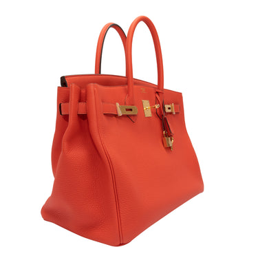 Red Capucine Hermes Togo 35 Birkin Bag - Designer Revival