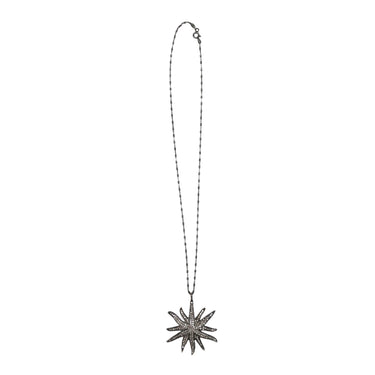 Gunmetal Bavna Pave Diamond Starburst Pendant Necklace - Designer Revival