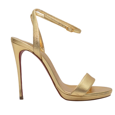 Gold Christian Louboutin Leather Heeled Sandals Size 37 - Designer Revival