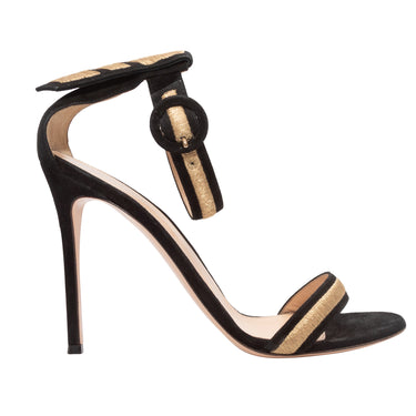 Black & Gold Gianvito Rossi Suede Heeled Sandals Size 41