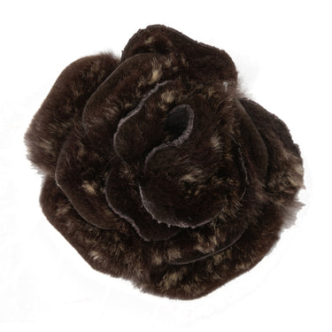 Brown Chanel Rabbit Fur Camellia Lapel Pin - Designer Revival