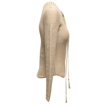 Vintage Beige Salvatore Ferragamo Leather-Trimmed Sweater Size US S - Atelier-lumieresShops Revival