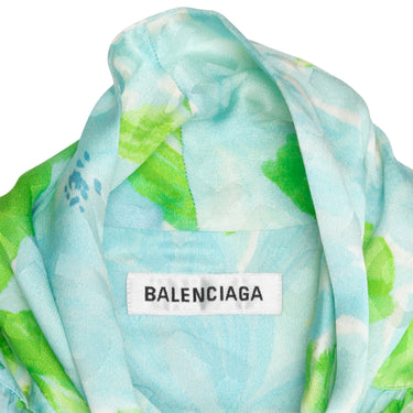 Light Blue & Green Balenciaga 2019 Silk Logo Print Top Size EU 38 - Designer Revival