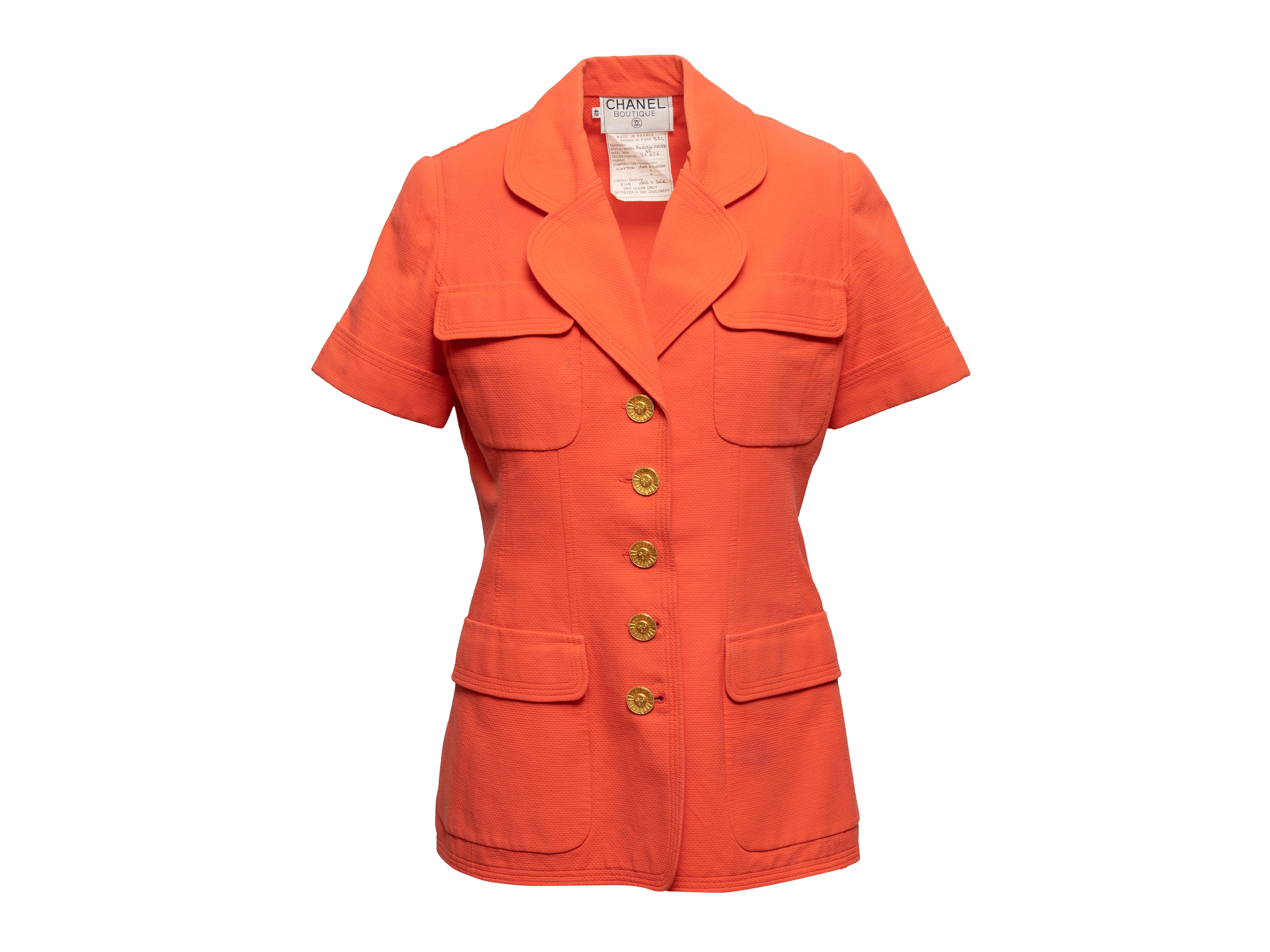 Vintage Orange Chanel Boutique Short Sleeve Blazer Size EU 42