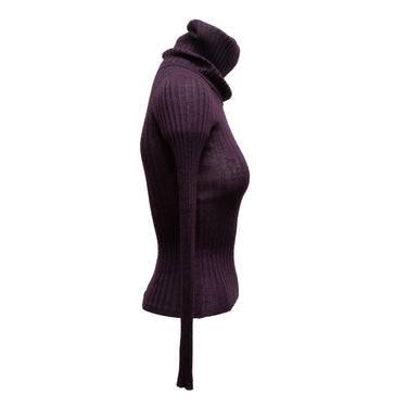 Vintage Eggplant Chanel Boutique Cashmere & Silk-Blend Turtleneck Sweater Size FR 36