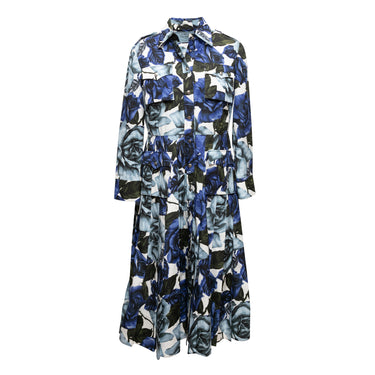Blue & White Prada Rose Print Maxi Dress Size IT 44 - Designer Revival