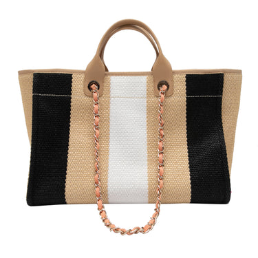 Beige & Multicolor Chanel Striped Logo Tote Bag - 127-0Shops Revival