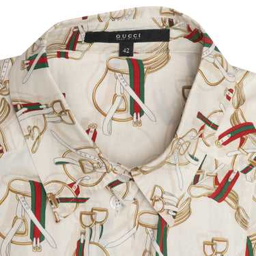 White & Multicolor Gucci Saddle Print Button-Up Top Size IT 42