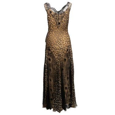 Vintage Beige & Black John Galliano Fall/Winter 2002 Leopard Print Silk & Lace Gown Size US 4