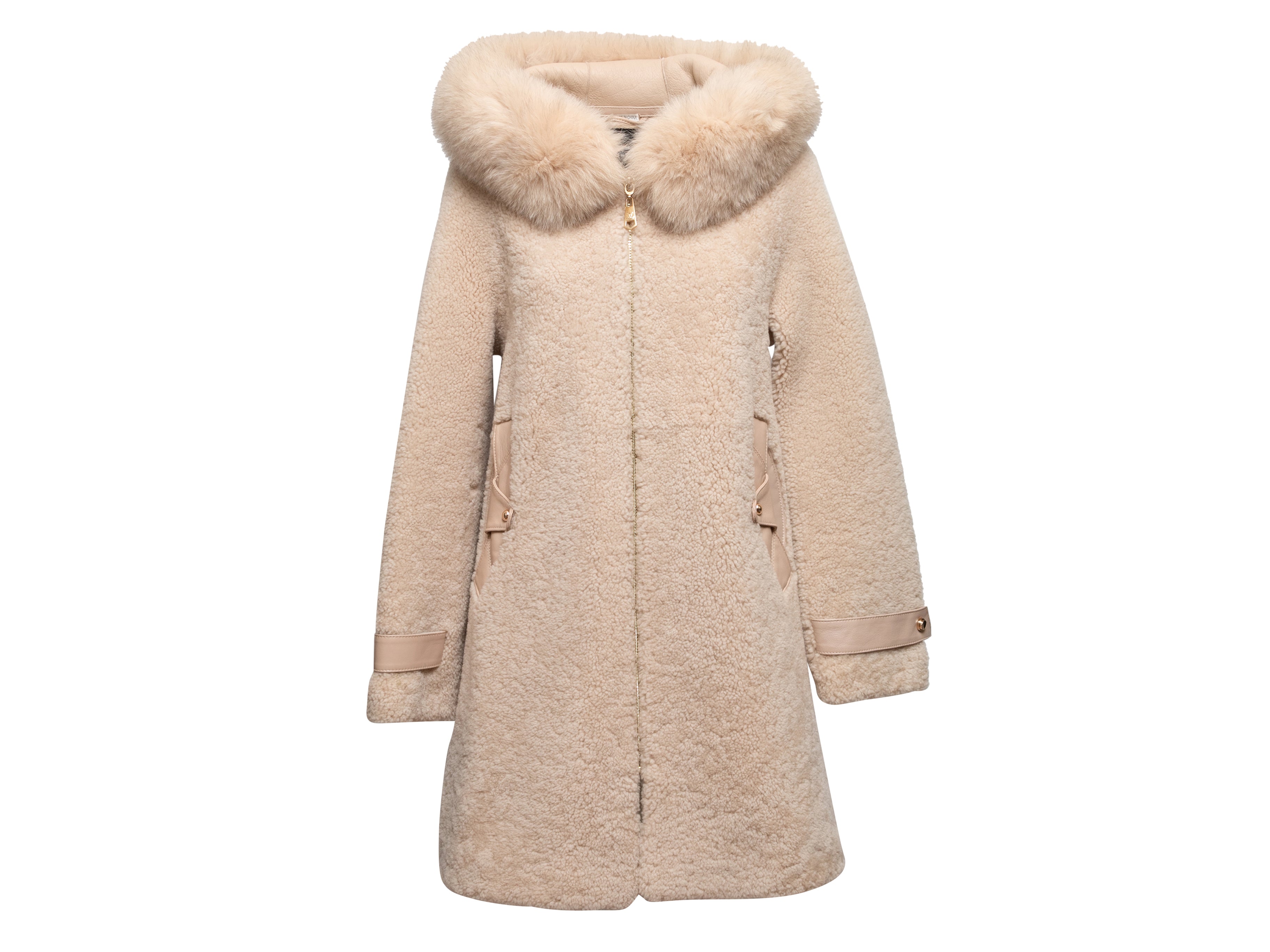 Cream Bloomingdale's Shearling & Fox Fur Coat