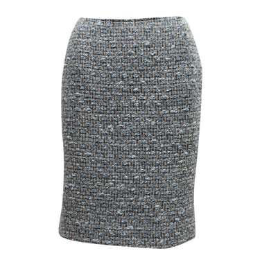 Light Blue & Grey Oscar de la Renta Wool & Cashmere Skirt Suit Size UK 4,8