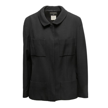 Vintage Black Chanel Spring/Summer 2001 Wool Jacket Size FR 48 - Designer Revival