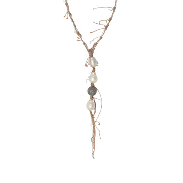 Gold & Silver Baroque Pearl & Pave Diamond Lariat Necklace - Designer Revival