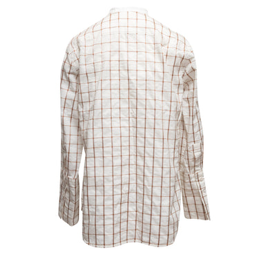 White & Gold Chloe Grid Print Button-Up Top Size FR 40 - Designer Revival
