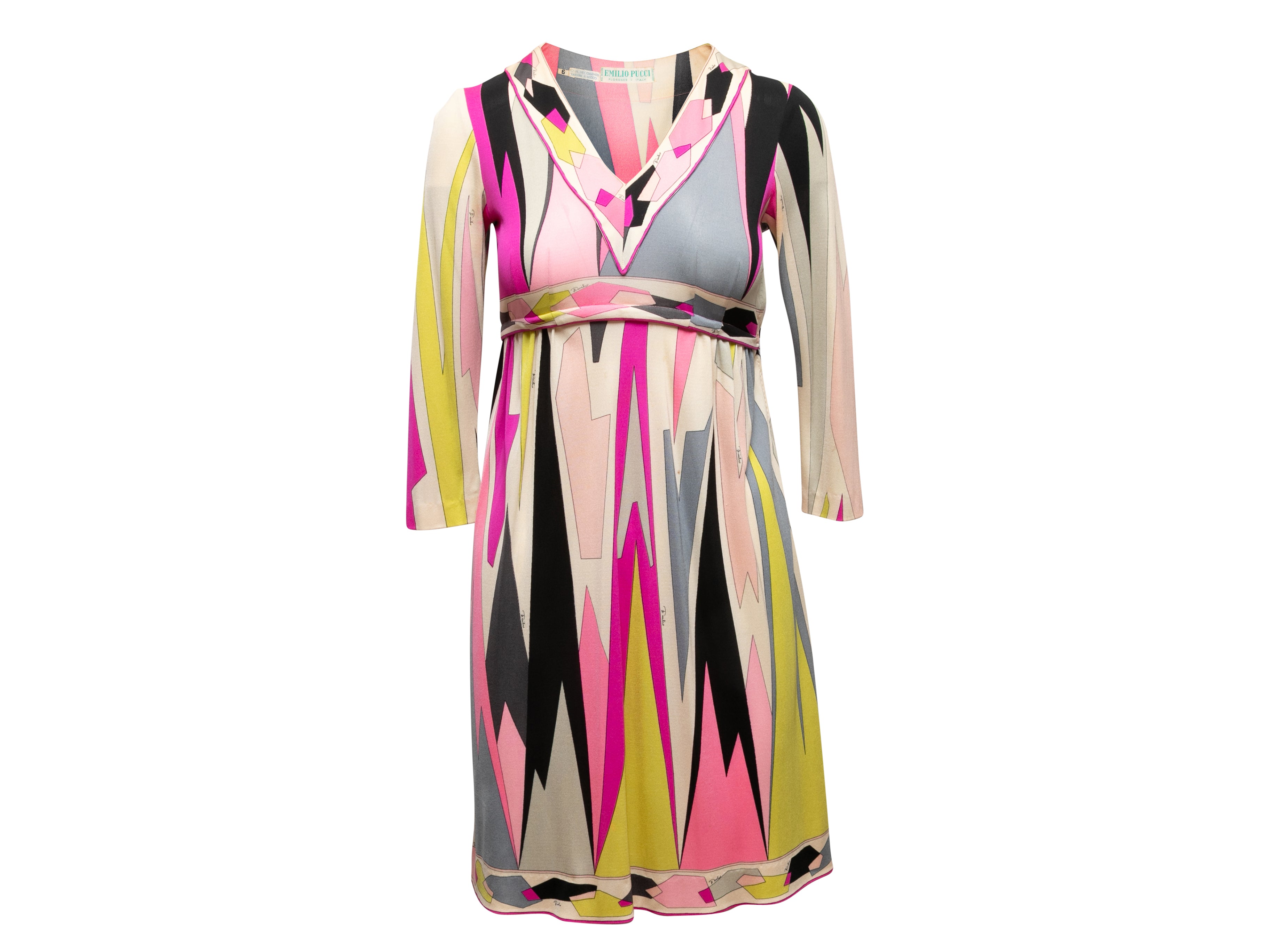 Vintage Pink & Multicolor Emilio Pucci 1970s Geometric Print Dress Size US 6 - Designer Revival