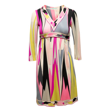 Vintage Pink & Multicolor Emilio Pucci 1970s Geometric Print Dress Size US 6 - Designer Revival