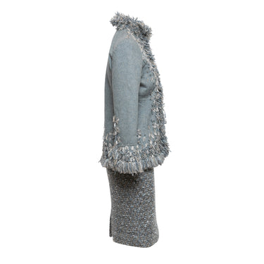 Light Blue & Grey Oscar de la Renta Wool & Cashmere Skirt Suit Size UK 4,8 - 127-0Shops Revival