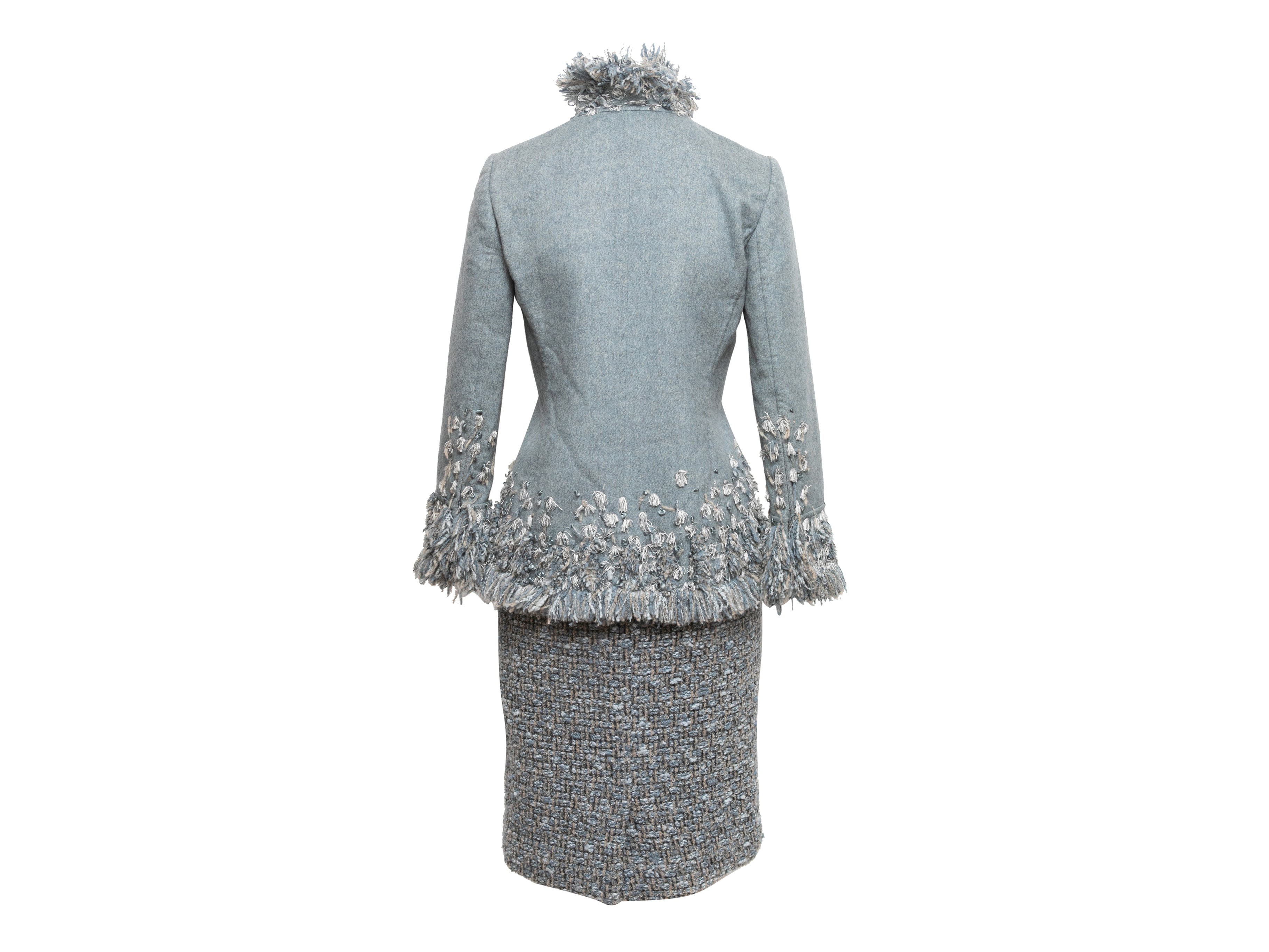 Light Blue & Grey Oscar de la Renta Wool & Cashmere Skirt Suit Size UK 4,8 - Atelier-lumieresShops Revival