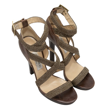 Brown Jimmy Choo Woven Heeled Sandals Size 39.5