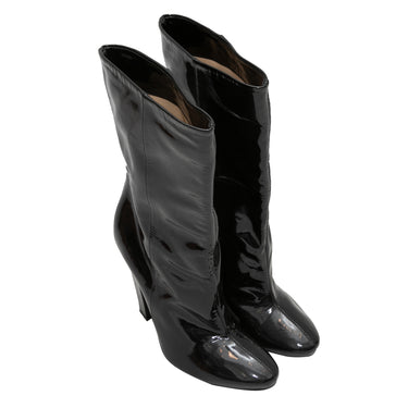 Black Jimmy Choo Patent Leather Heeled Boots onto Size 38 - Atelier-lumieresShops Revival