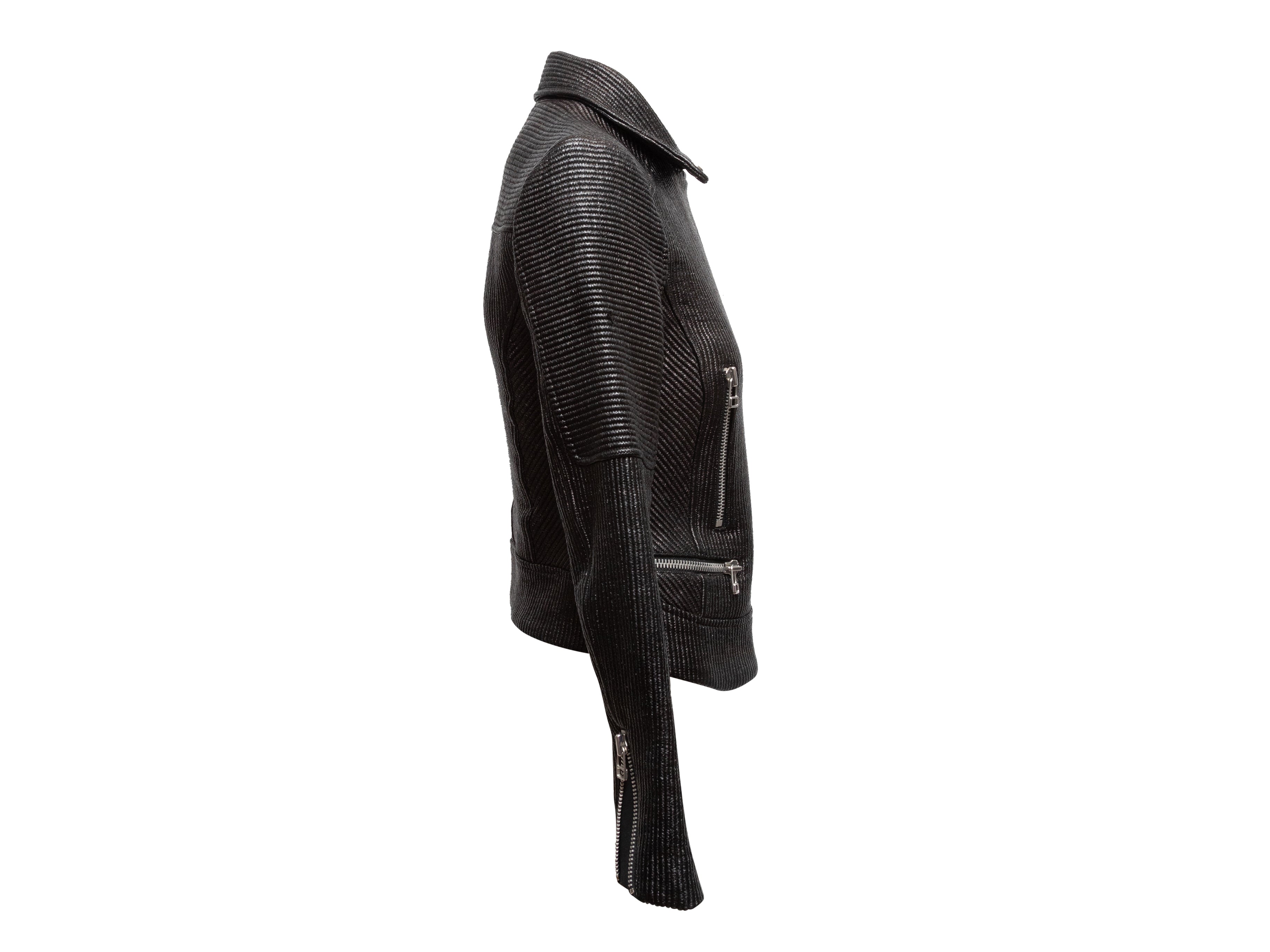 Black Veronica Beard Ribbed Cotton Moto Jacket Size US 2 - Designer Revival