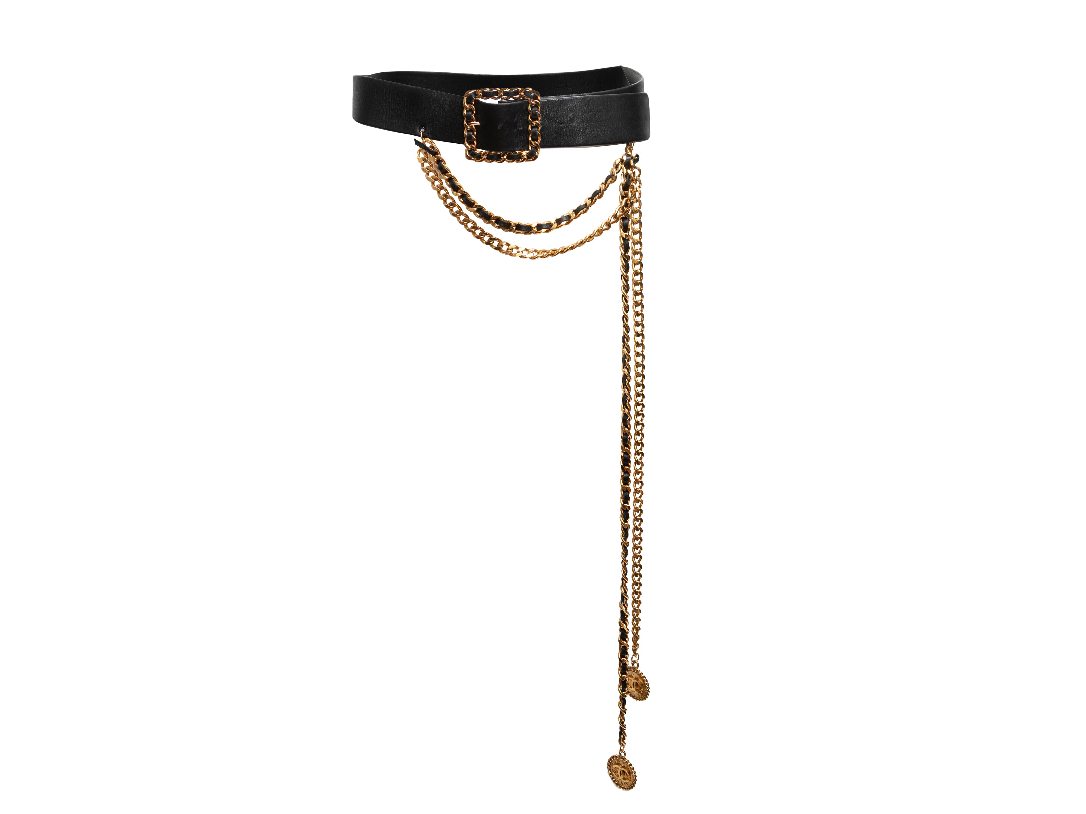 Vintage Black Chanel Spring/Summer 1993 Leather & Chain-Link Belt Size US S - Designer Revival