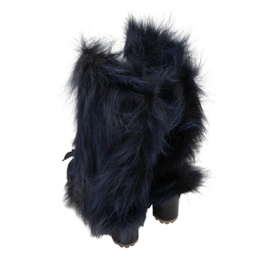 Navy Chloe LTHR Coyote Fur & Leather Mid-Calf Boots Size 37 - Atelier-lumieresShops Revival