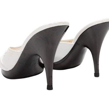 White Chanel Heeled Leather Sandals Size 37 - Designer Revival