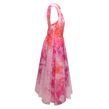 Pink & Red Monique Lhuillier Floral Print Cutout Dress Size US 14 - Designer Revival