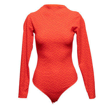 Orange & Red Fendi x Skims Long Sleeve Logo Bodysuit Size US M