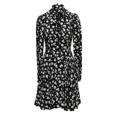 Black & White Dolce & Gabbana Floral Print Long Sleeve Dress Size EU 38 - Designer Revival