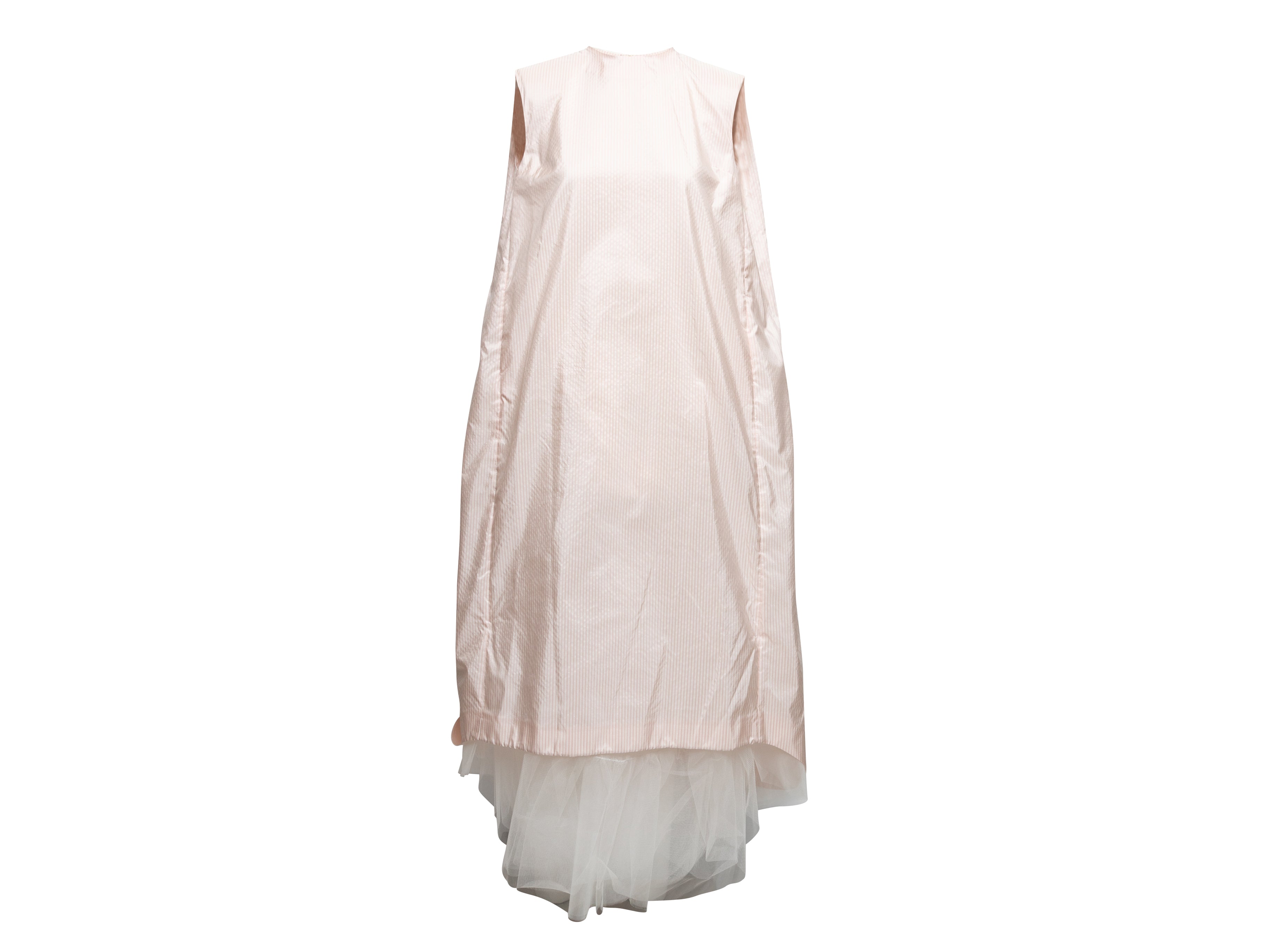 Light Pink & White Thom Browne Silk Seersucker Sleeveless Dress Size EU 44 - Designer Revival