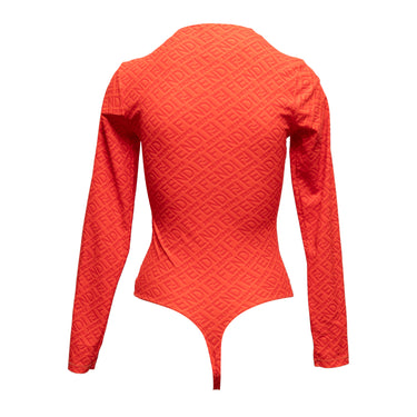 Orange & Red Fendi x Skims Long Sleeve Logo Bodysuit Size US M - Designer Revival
