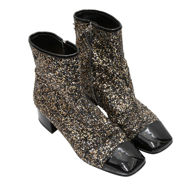 Black & Gold Chanel Glitter Cap-Toe Ankle Boots Size 37 - Atelier-lumieresShops Revival