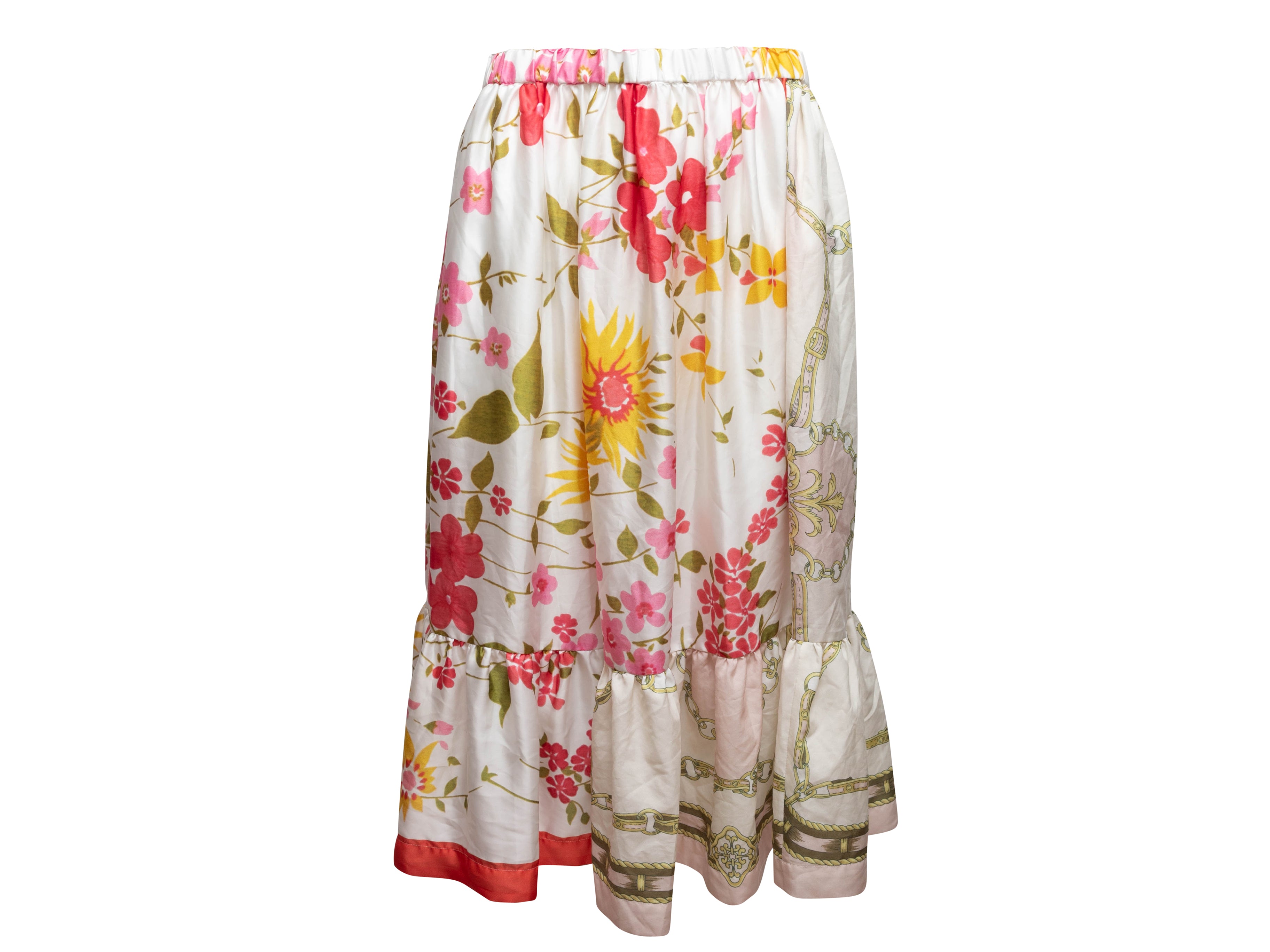 White & Multicolor Comme Des Garcons Girl Floral Print Skirt Size US M - Designer Revival