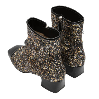 Black & Gold Chanel Glitter Cap-Toe Ankle Boots Size 37 - Designer Revival